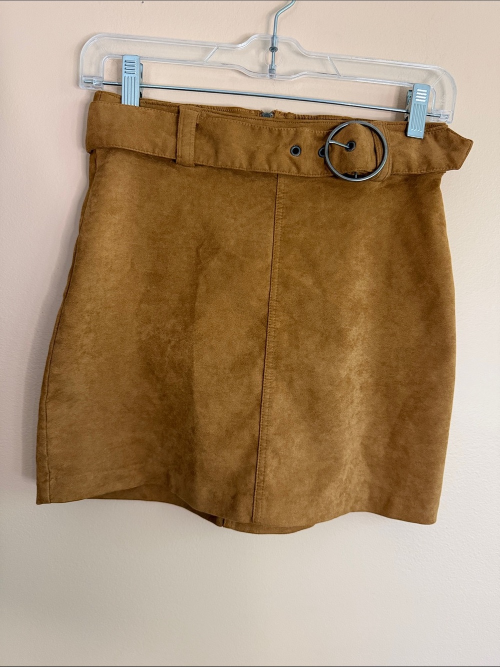 Hollister Tan Suede-Look Mini Skirt with Round Ring Belt
